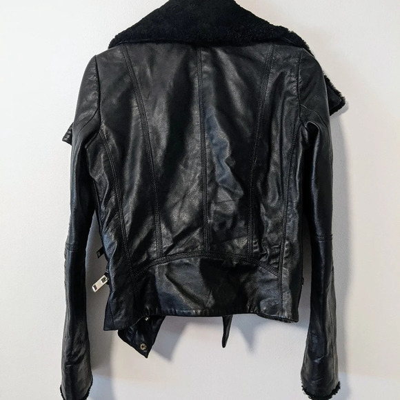 Badgley Mischka Shearling Leather Jacket in Black size XS - Picture 3 of 8